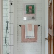 white and pink bathroom